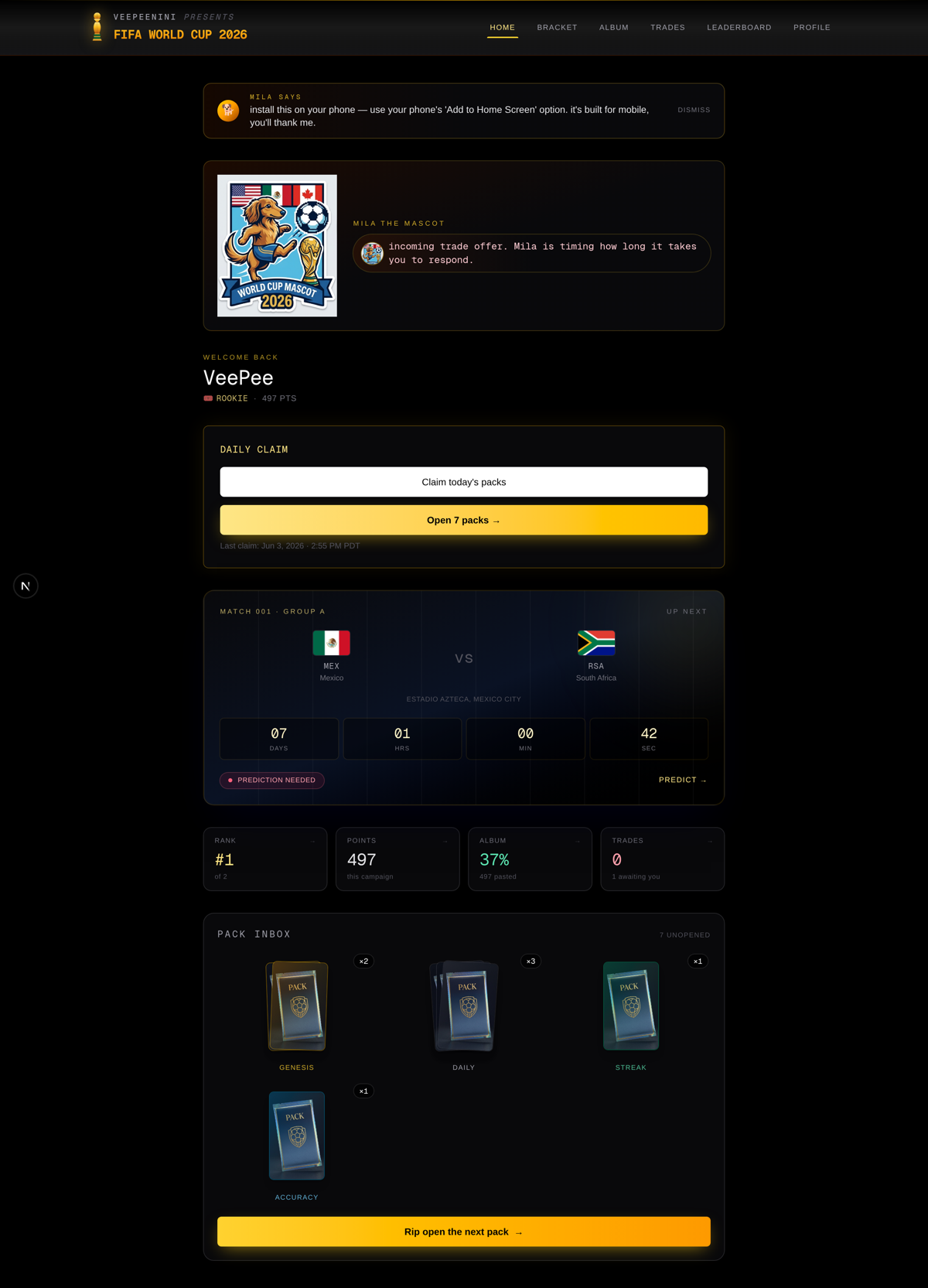 The VeePeenini dashboard